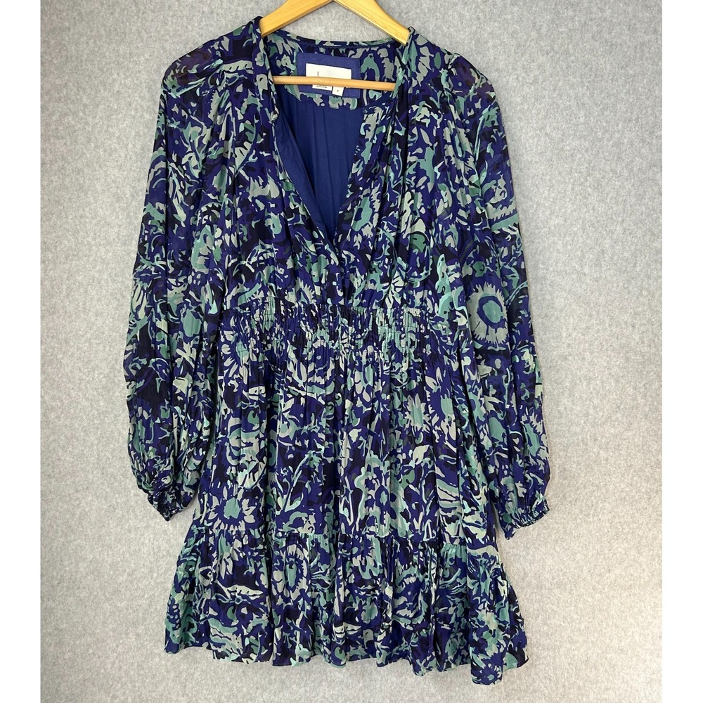 Anthropologie Somerset Mini Dress Blue Abstract Watercolor Print Women Medium